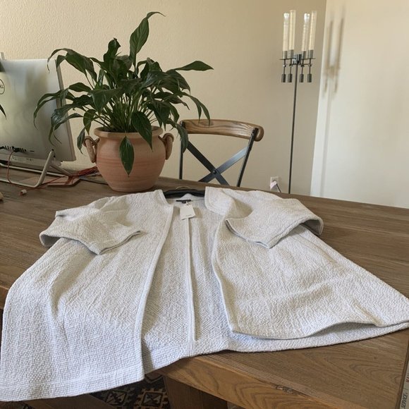 NWT Eileen Fisher White Organic Cotton Grid Stand Collar Jacket